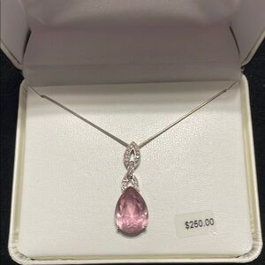 Kohl's Pink Gemstone and 20” 925 Sterling Silver Teardrop Necklace
